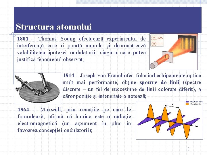 Structura atomului 1801 – Thomas Young efectuează experimentul de interferenţă care îi poartă numele