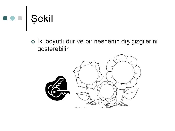 Şekil ¢ İki boyutludur ve bir nesnenin dış çizgilerini gösterebilir. Şekil ¢ İki boyutludur ve bir nesnenin dış çizgilerini gösterebilir.