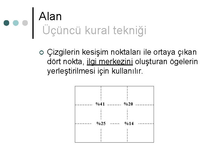 Alan Üçüncü kural tekniği ¢ Çizgilerin kesişim noktaları ile ortaya çıkan dört nokta, ilgi Alan Üçüncü kural tekniği ¢ Çizgilerin kesişim noktaları ile ortaya çıkan dört nokta, ilgi