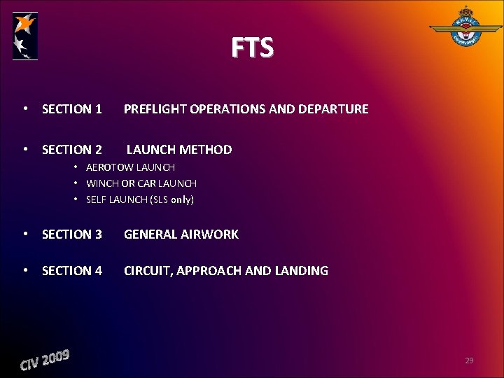 FTS • SECTION 1 PREFLIGHT OPERATIONS AND DEPARTURE • SECTION 2 LAUNCH METHOD •