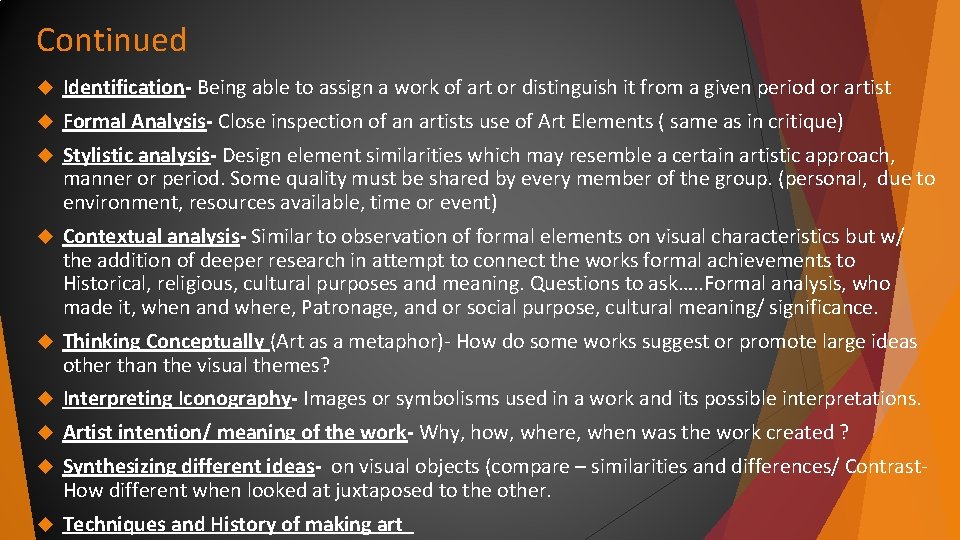 Continued Identification- Being able to assign a work of art or distinguish it from Continued Identification- Being able to assign a work of art or distinguish it from