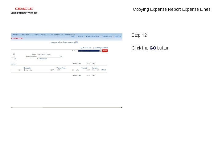 Copying Expense Report Expense Lines Step 12 Click the GO button. 