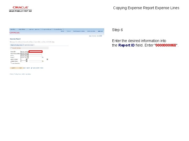 Copying Expense Report Expense Lines Step 6 Enter the desired information into the Report