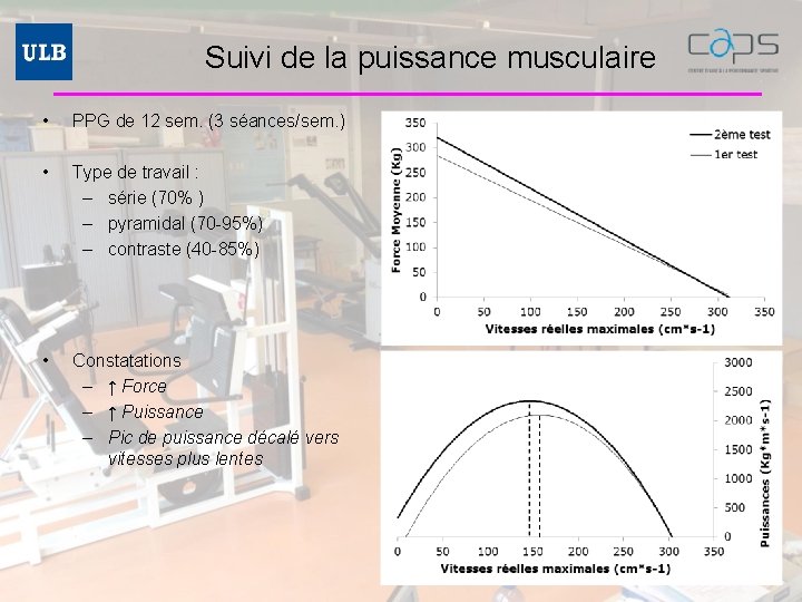 Suivi de la puissance musculaire • PPG de 12 sem. (3 séances/sem. ) •