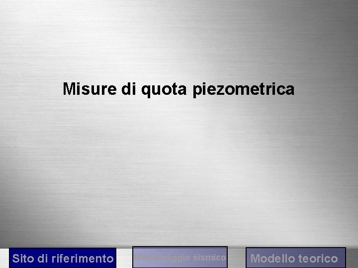 Misure di quota piezometrica Sito di riferimento Monitoraggio sismico Modello teorico 