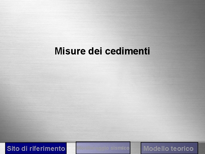 Misure dei cedimenti Sito di riferimento Monitoraggio sismico Modello teorico 