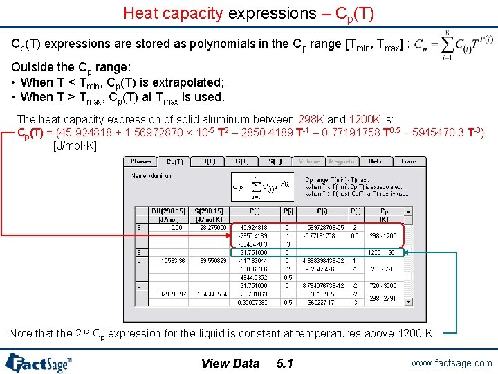 Heat capacity expressions – Cp(T) expressions are stored as polynomials in the Cp range