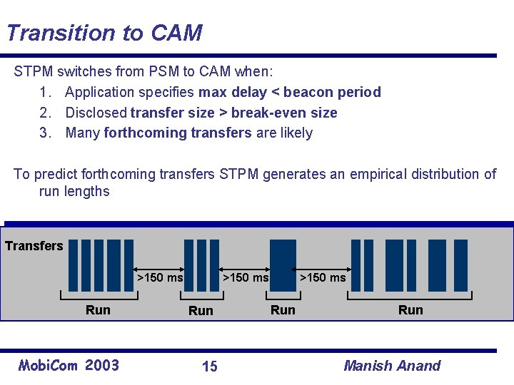 Transition to CAM STPM switches from PSM to CAM when: 1. Application specifies max