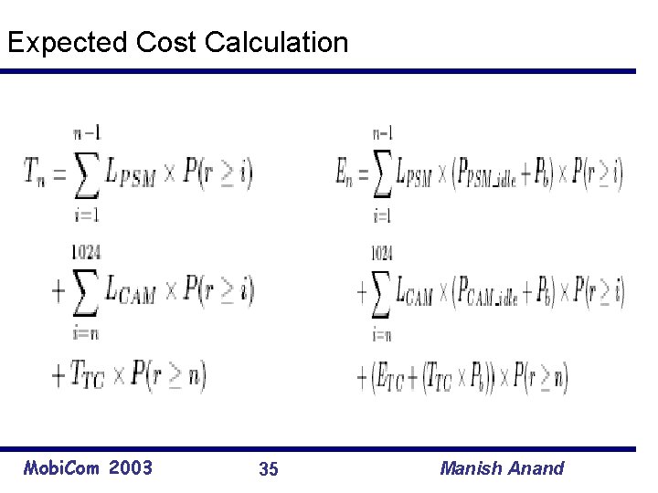 Expected Cost Calculation Mobi. Com 2003 35 Manish Anand 