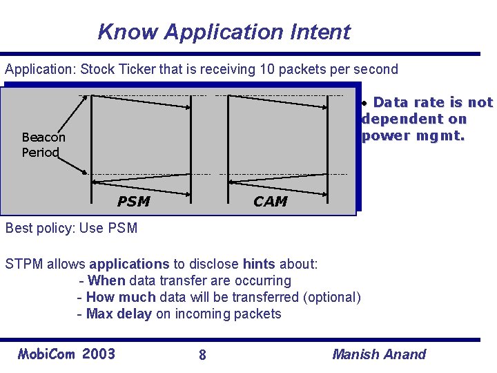 Know Application Intent Application: Stock Ticker that is receiving 10 packets per second •