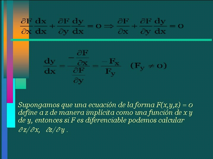 Supongamos que una ecuación de la forma F(x, y, z) = 0 define a