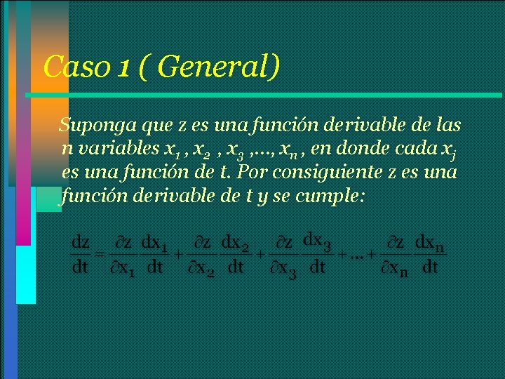 Caso 1 ( General) Suponga que z es una función derivable de las n