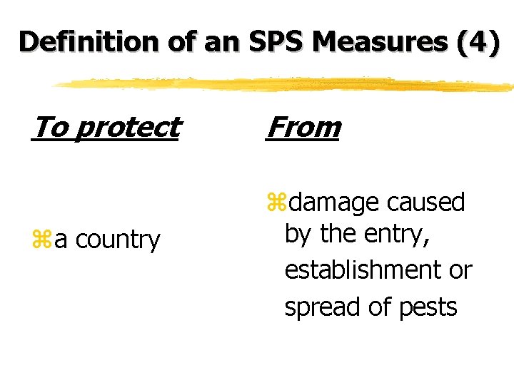 Definition of an SPS Measures (4) To protect za country From zdamage caused by Definition of an SPS Measures (4) To protect za country From zdamage caused by