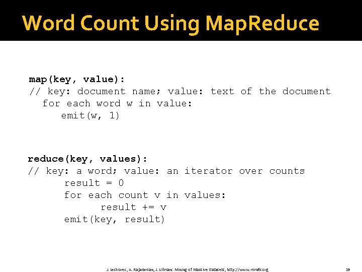 Word Count Using Map. Reduce map(key, value): // key: document name; value: text of