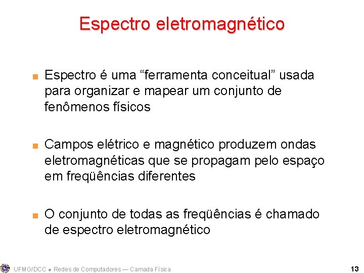 Espectro eletromagnético < < < Espectro é uma “ferramenta conceitual” usada para organizar e