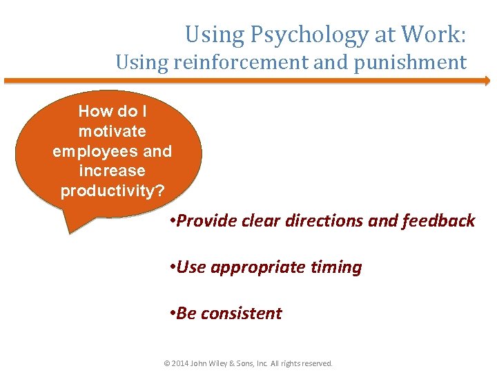 Using Psychology at Work: Using reinforcement and punishment How do I motivate employees and