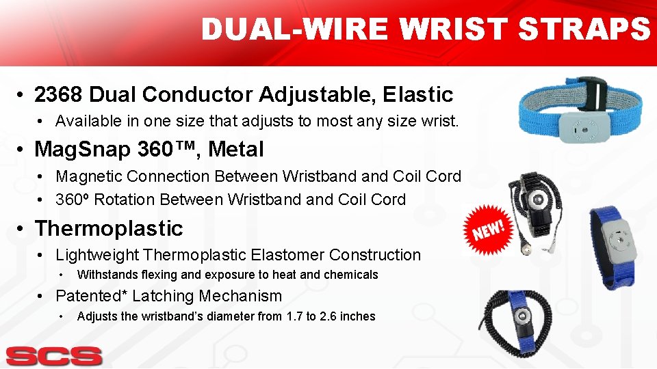 DUAL-WIRE WRIST STRAPS • 2368 Dual Conductor Adjustable, Elastic • Available in one size