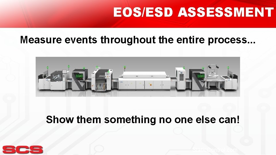 EOS/ESD ASSESSMENT Measure events throughout the entire process. . . Show them something no