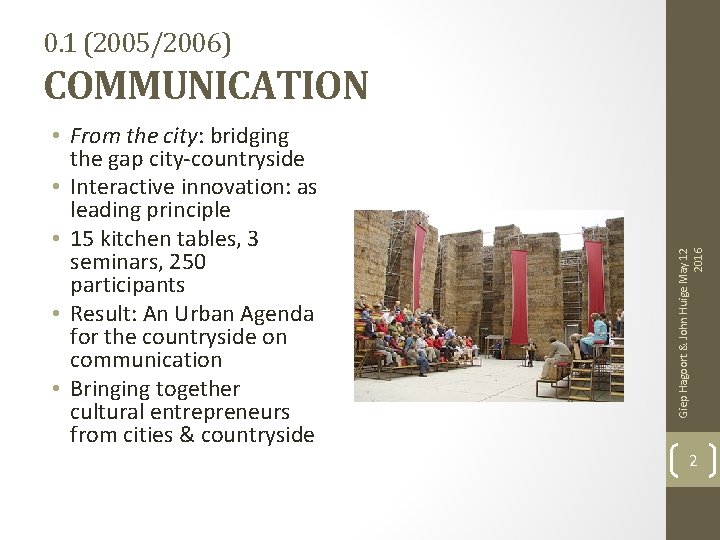 0. 1 (2005/2006) • From the city: bridging the gap city-countryside • Interactive innovation: