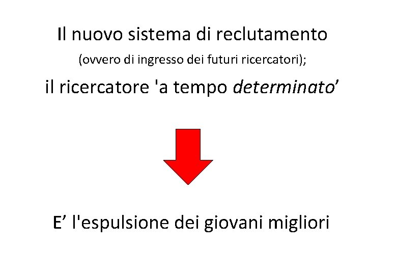 Il nuovo sistema di reclutamento (ovvero di ingresso dei futuri ricercatori); il ricercatore 'a