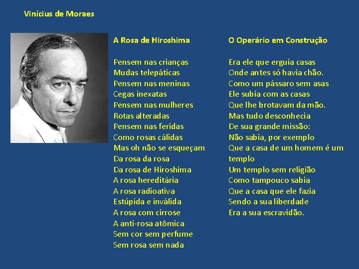 Vinícius de Moraes A Rosa de Hiroshima Pensem nas crianças Mudas telepáticas Pensem nas