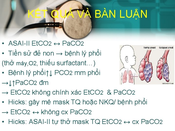 KẾT QUẢ VÀ BÀN LUẬN • ASAI-II Et. CO 2 ↔ Pa. CO 2