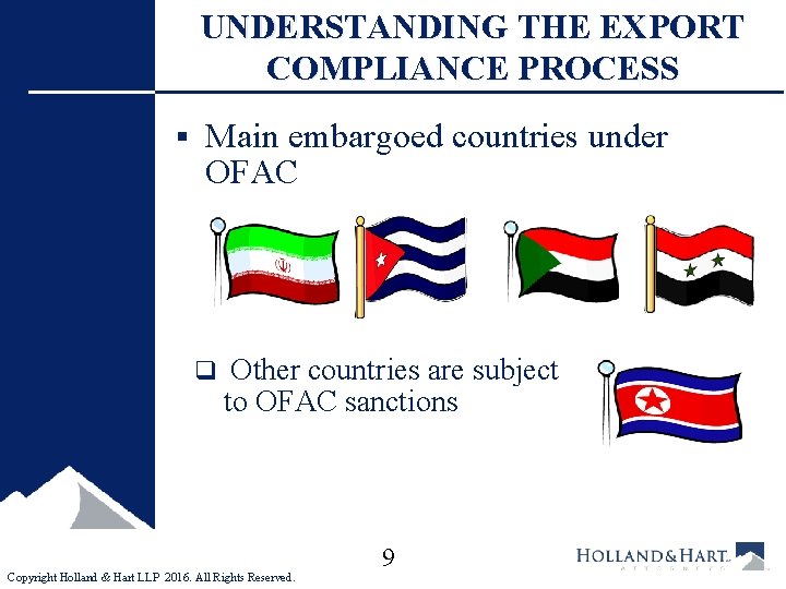 UNDERSTANDING THE EXPORT COMPLIANCE PROCESS § Main embargoed countries under OFAC q Other countries