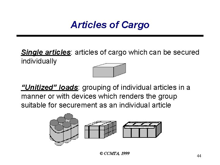 Articles of Cargo Single articles: articles of cargo which can be secured individually “Unitized”