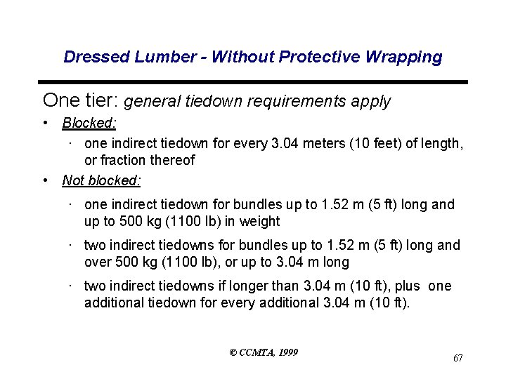Dressed Lumber - Without Protective Wrapping One tier: general tiedown requirements apply • Blocked: Dressed Lumber - Without Protective Wrapping One tier: general tiedown requirements apply • Blocked: