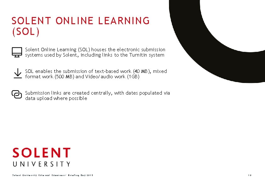 SOLENT ONLINE LEARNING (SOL) Solent Online Learning (SOL) houses the electronic submission systems used