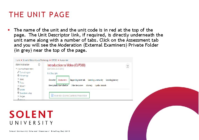 THE UNIT PAGE § The name of the unit and the unit code is