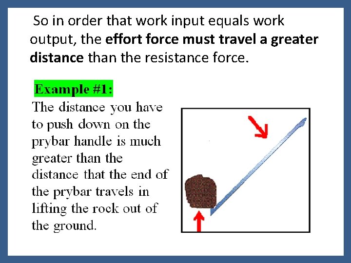 So in order that work input equals work output, the effort force must travel