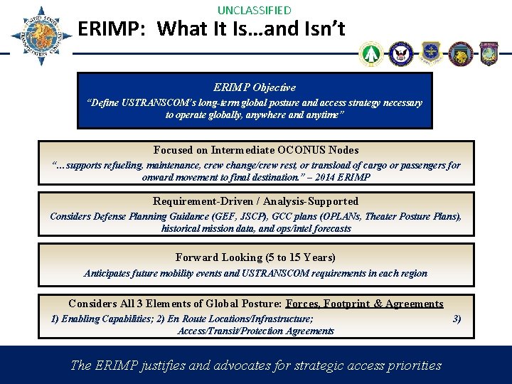 UNCLASSIFIED ERIMP: What It Is…and Isn’t ERIMP Objective “Define USTRANSCOM’s long-term global posture and