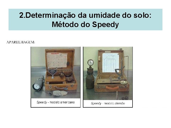 2. Determinação da umidade do solo: Método do Speedy 