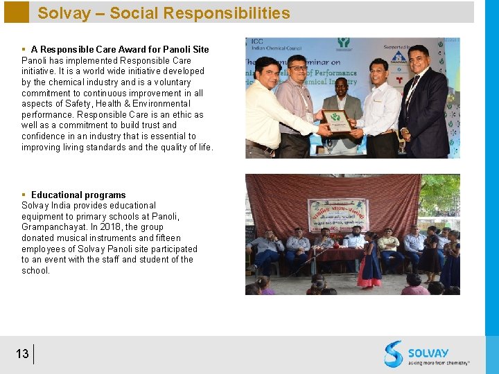 Solvay – Social Responsibilities § A Responsible Care Award for Panoli Site Panoli has