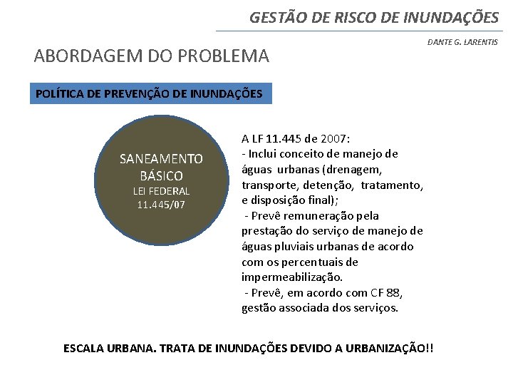 GESTÃO DE RISCO DE INUNDAÇÕES ABORDAGEM DO PROBLEMA DANTE G. LARENTIS POLÍTICA DE PREVENÇÃO GESTÃO DE RISCO DE INUNDAÇÕES ABORDAGEM DO PROBLEMA DANTE G. LARENTIS POLÍTICA DE PREVENÇÃO