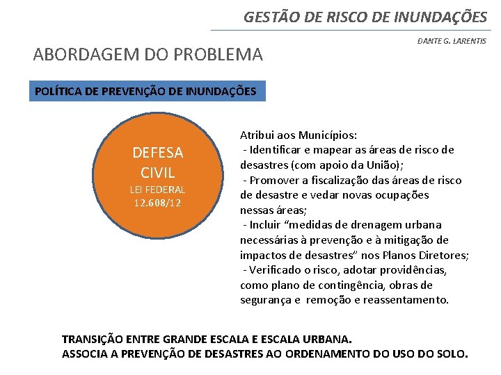 GESTÃO DE RISCO DE INUNDAÇÕES ABORDAGEM DO PROBLEMA DANTE G. LARENTIS POLÍTICA DE PREVENÇÃO GESTÃO DE RISCO DE INUNDAÇÕES ABORDAGEM DO PROBLEMA DANTE G. LARENTIS POLÍTICA DE PREVENÇÃO