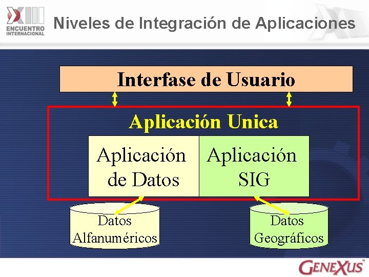 Niveles de Integración de Aplicaciones Interfase de Usuario Aplicación Unica Aplicación de Datos Alfanuméricos