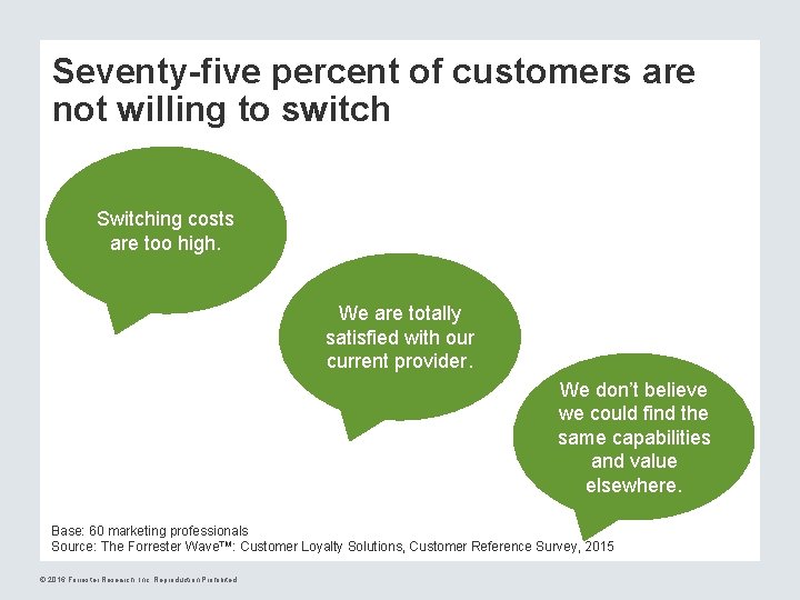 Seventy-five percent of customers are not willing to switch Switching costs are too high.