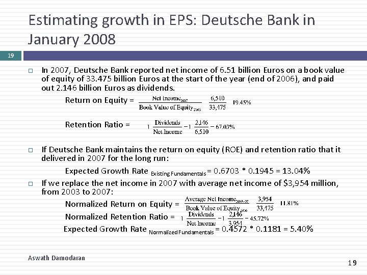 Estimating growth in EPS: Deutsche Bank in January 2008 19 In 2007, Deutsche Bank