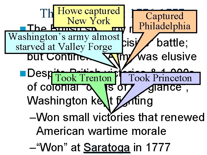The. Howe Earlycaptured Years: 1776 -1777 Captured New York Philadelphia British strategy remained to