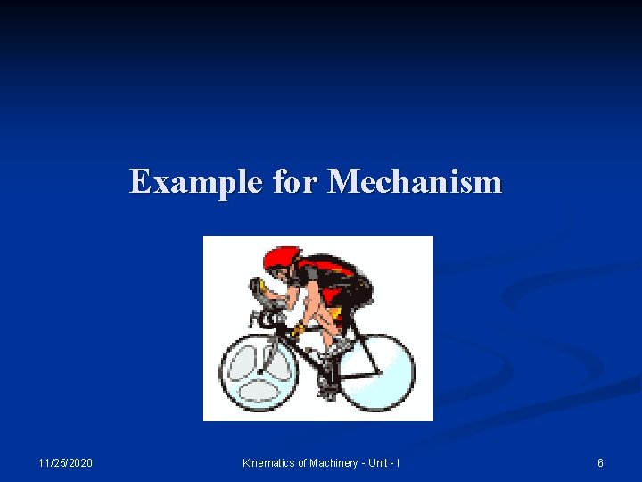 Example for Mechanism 11/25/2020 Kinematics of Machinery - Unit - I 6 
