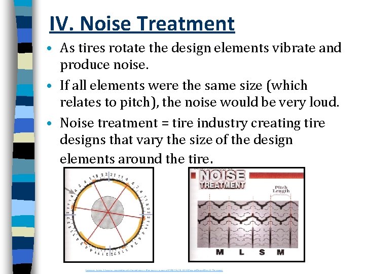 IV. Noise Treatment • As tires rotate the design elements vibrate and produce noise.