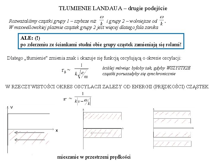 TŁUMIENIE LANDAUA – drugie podejście Rozważaliśmy cząstki grupy 1 – szybsze niż i grupy