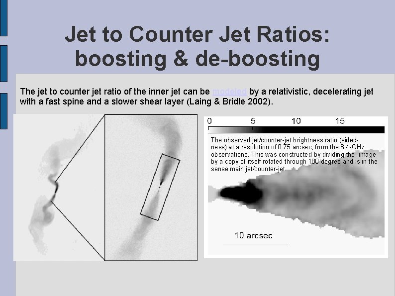 Jet to Counter Jet Ratios: boosting & de-boosting The jet to counter jet ratio