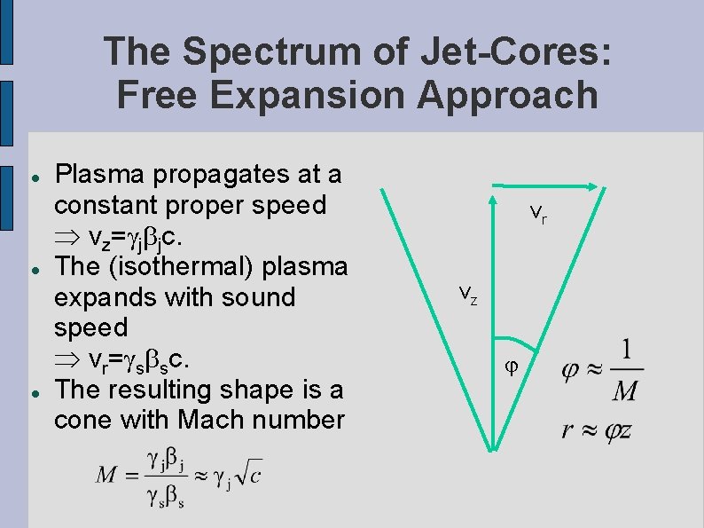 The Spectrum of Jet-Cores: Free Expansion Approach Plasma propagates at a constant proper speed
