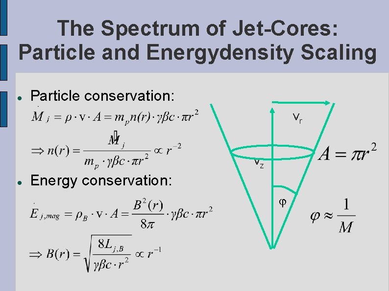 The Spectrum of Jet-Cores: Particle and Energydensity Scaling Particle conservation: vr vz Energy conservation: