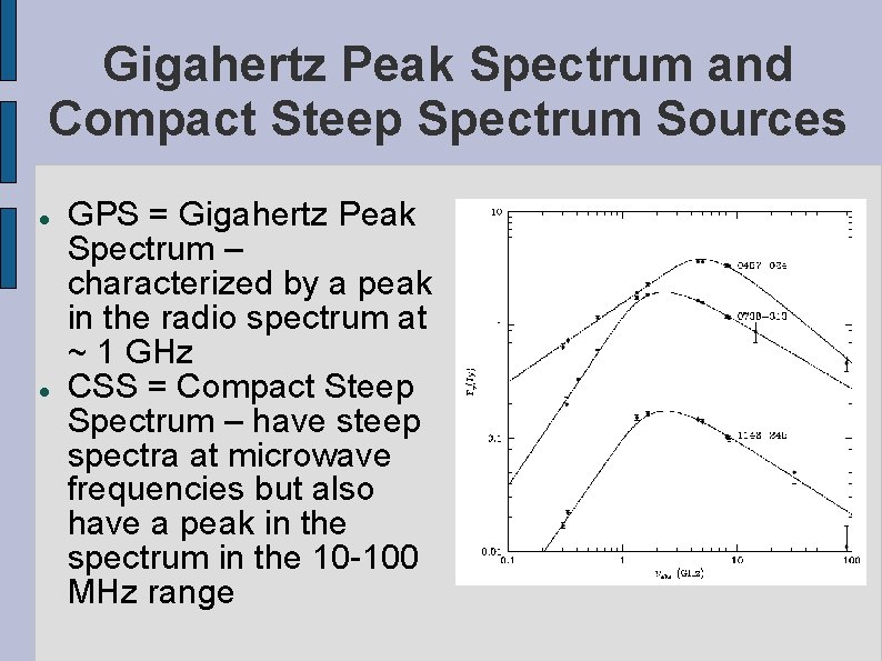 Gigahertz Peak Spectrum and Compact Steep Spectrum Sources GPS = Gigahertz Peak Spectrum –