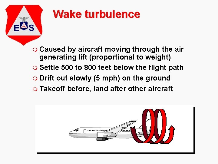 Wake turbulence m Caused by aircraft moving through the air generating lift (proportional to