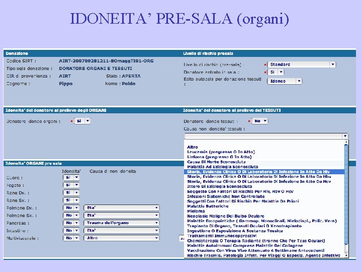 IDONEITA’ PRE-SALA (organi) 